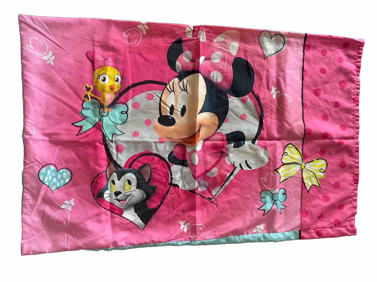 Disney Minnie Mouse Daisy Duck Pillowcase Standard Pink Colorful Flowers 2 Sided