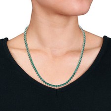 15Ct Lab-Created Emerald 3 Prong Classic Tennis Necklace in 14K White Gold Over