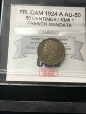1924 A, French Mandate, Cameroon 50 Cent.,  Coin Mart  Graded **AU-50** KM# 1