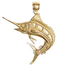 New 14k Yellow Gold Marlin Fish Pendant
