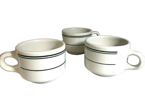Homer Laughlin Restaurant Ware Best China White Green Cups 3 Vintage