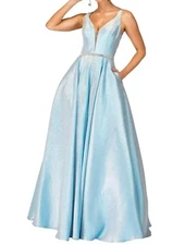 Cecilia Couture Glittered Sheer Back Long Dress With Pockets Size 2 