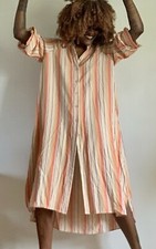 ZARA PEACH MULTICOLOURED STRIPE LONG SLEEVES  BUTTON UP SHIRT DRESS SIZE: MEDIUM