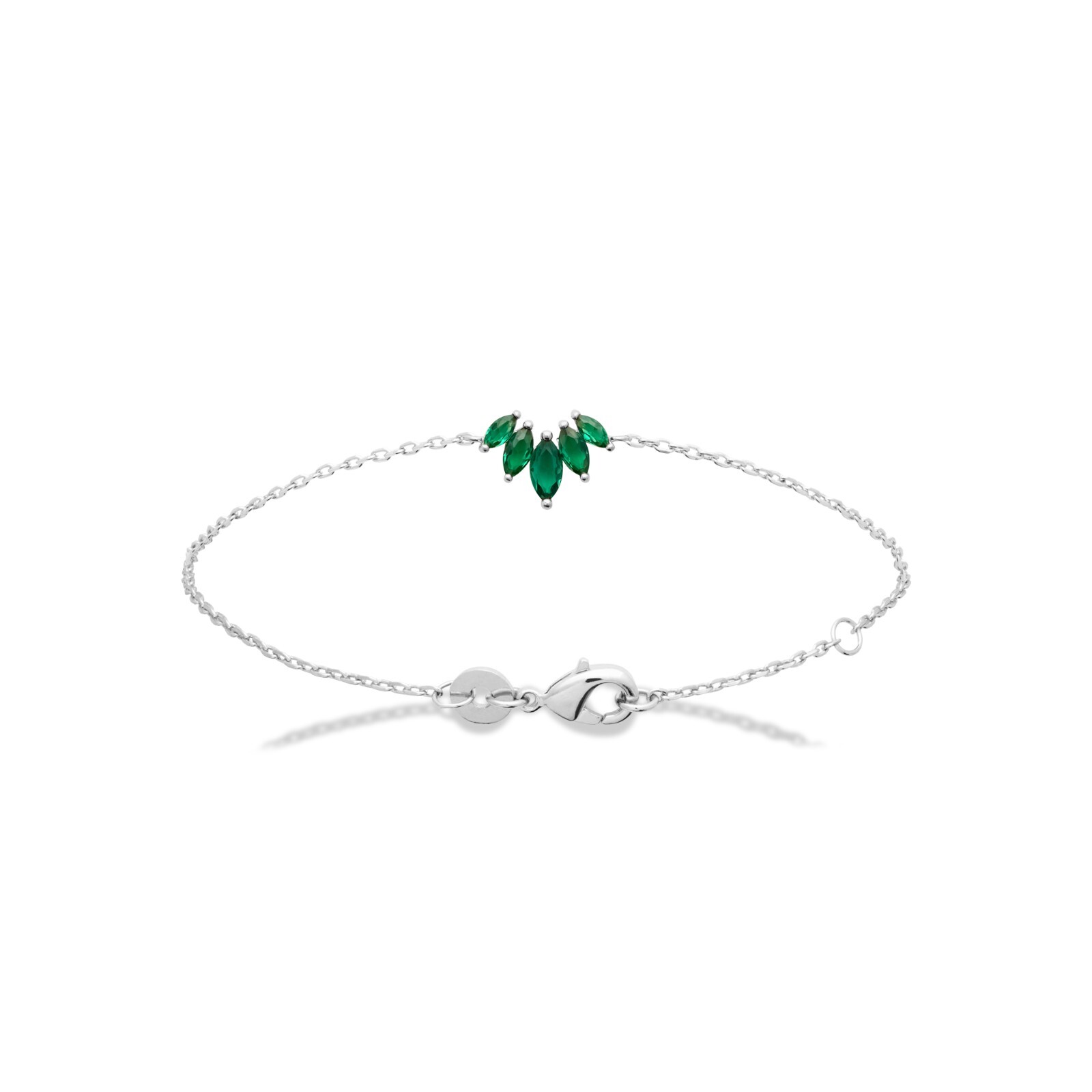 Bracelet en argent 925 rhodié et oxydes de zirconium vert marquise éclatant