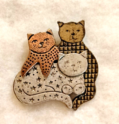 Vintage Tri- Colored Cat Brooch (131 - 1962)