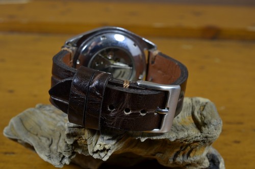 PULSERA RELOJ 22 20 18MM FERUS III MARRÓN PIEL AUTÉNTICA EN RELIEVE MA CORREA VINTAGE CINTA - Imagen 5 de 12