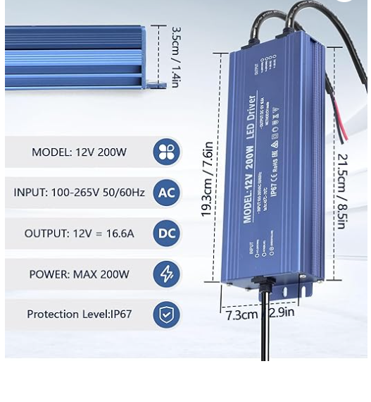 LED Transformator 12V 200W, IP67 Waterdicht 16,7A Voeding, 230V AC naar 12V DC Stuurprogramma, Constante Spanning Adapter voor Binnen of Buiten LED Strip Licht MR16 CCTV Reclamebord, DUSKTEC