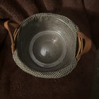 1997 Longaberger ButtonBasket, 7” round, leather handles, plaid liner, protector — photo 2