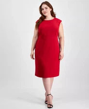 Kasper Women's Plus Size Cap Sleeve Princess Seam Dress Modern Chic Fire Red 24W