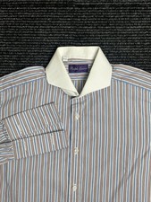 Purple Label Ralph Lauren Shirt Men 15.5 Blue Button Striped French Cuff Italy