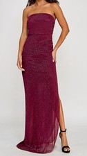 Emerald Sundae Women's Red Glitter Mesh Strapless Gown Dress Juniors Size S