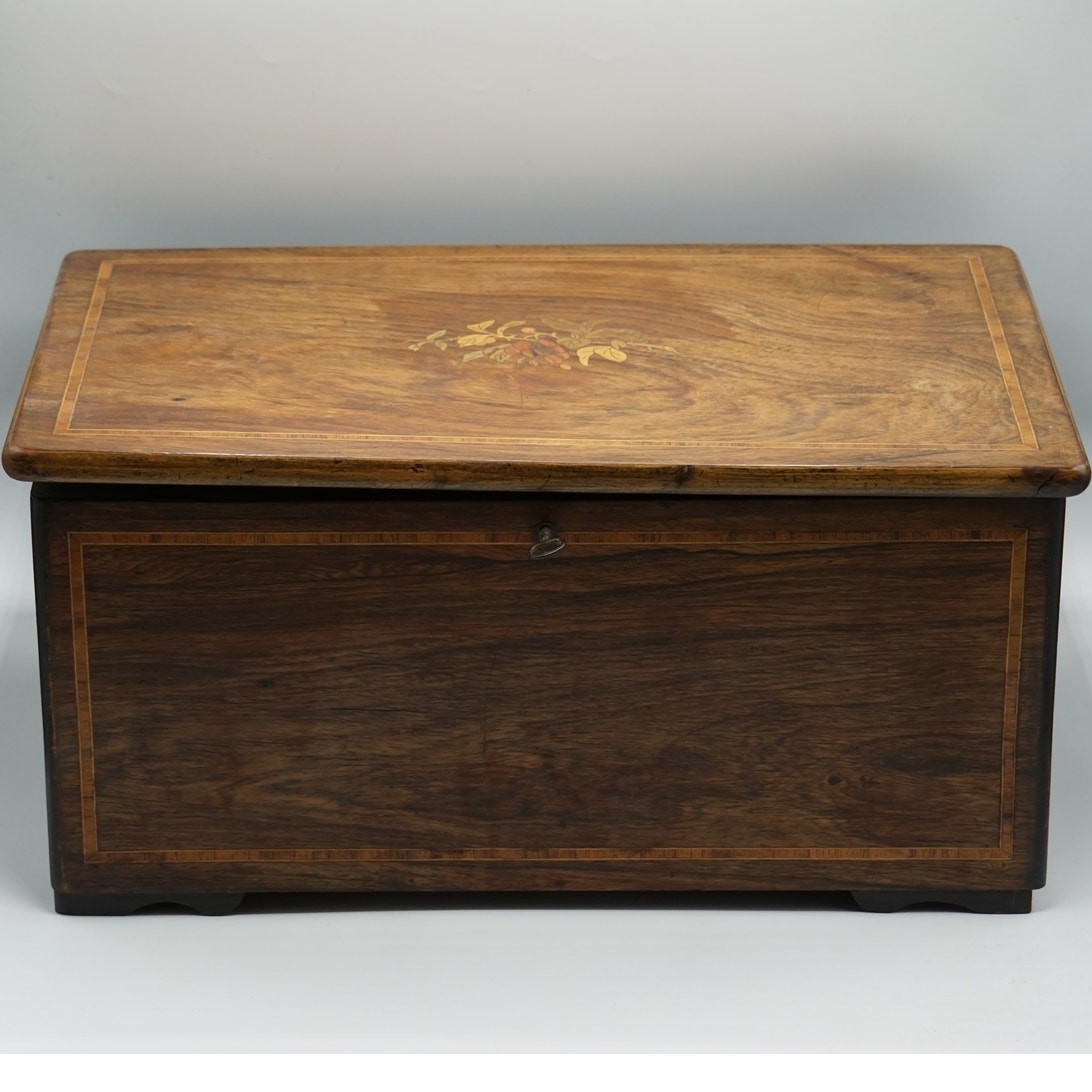 Antique Swiss Cylinder Music Box c.1890 Marquetry Inlay Works Beautiful Sound