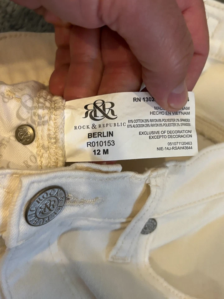 Rock & Republic Jeans Womens 12 Cream Berlin Skinny Stretch Soft Knit Casual - Image 3 of 4