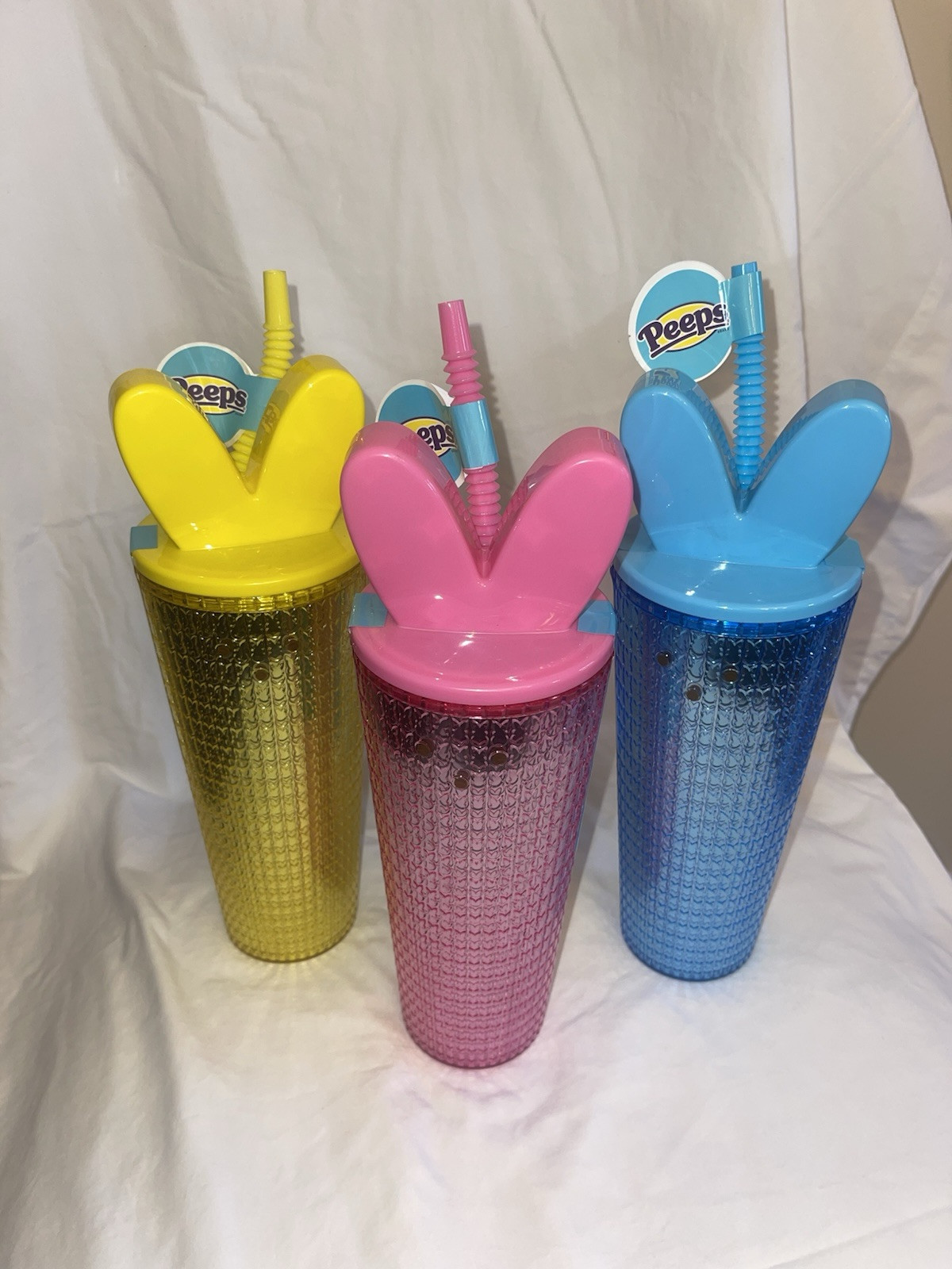 PEEPS Easter tumblers - set of 3 + One set of PEEPSTASTIC straw toppers NEW!!!