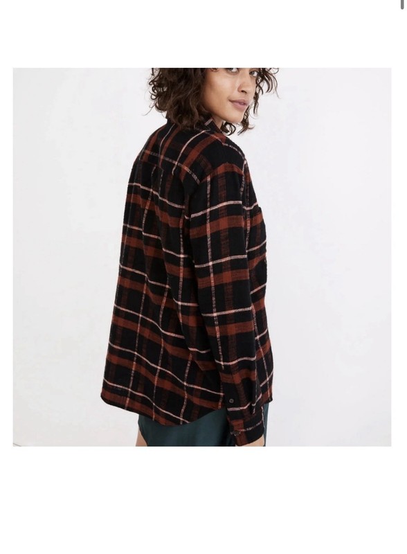 Madewell Flannel Sunday Button Front Shirt Size Small Black Plaid Pockets