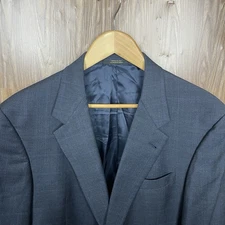 Hart Schaffner Marx Sport Coat Mens 42R Gray Blue Plaid Windowpane USA Made