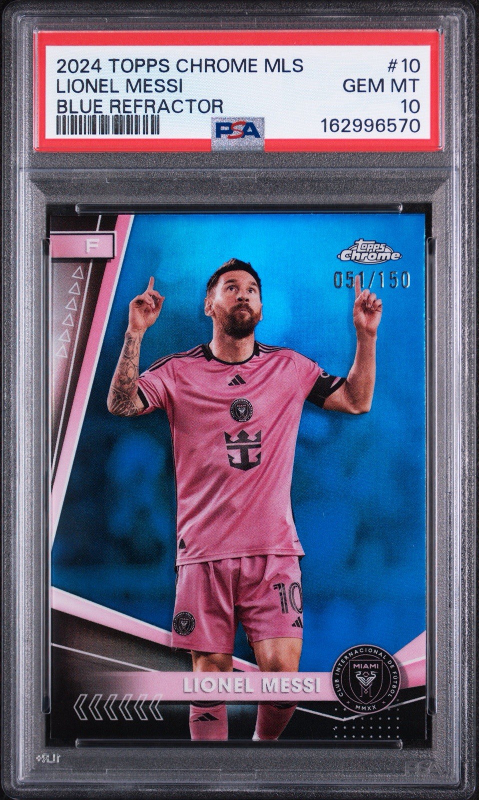 2024 Topps Chrome MLS #10 Lionel Messi Blue Refractor /150 PSA 10 Inter Miami CF