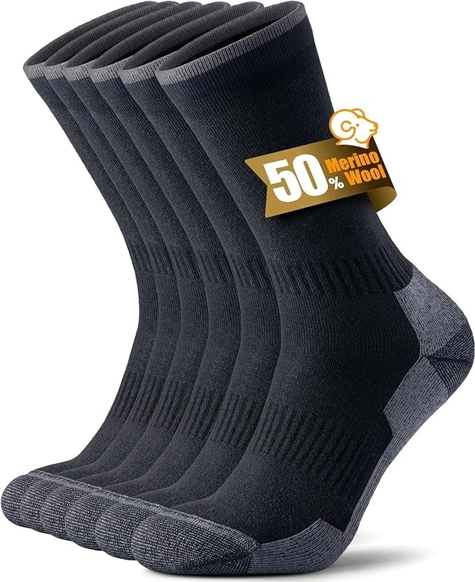 Merino Wool Hiking Crew Socks for Men Women, Thermal Warm Boot Sock Cushioned