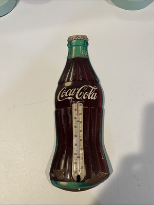 VINTAGE ROBERTSON COCA-COLA BOTTLE ADVERTISING TIN METAL THERMOMETER 16 1/2''