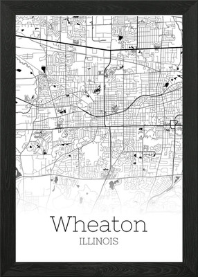 Wheaton Illinois Karte gerahmtes Wandbild Poster Leinwanddruck Bild