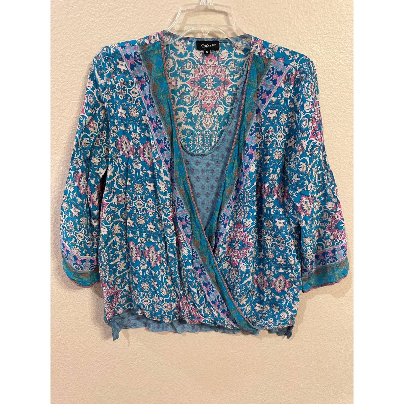 Top kimono Tolani stampa floreale manica 3/4 blusa bohemien color