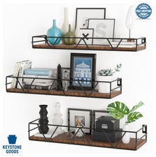 Floating Shelves Set of 3 Wall Mounted Wood Shelf L-Shape for Living Room