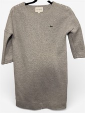 Lacoste Sport Gray Cotton Knit Sweater Dress Logo Striped Shoulder 3/4 Sleeve 34