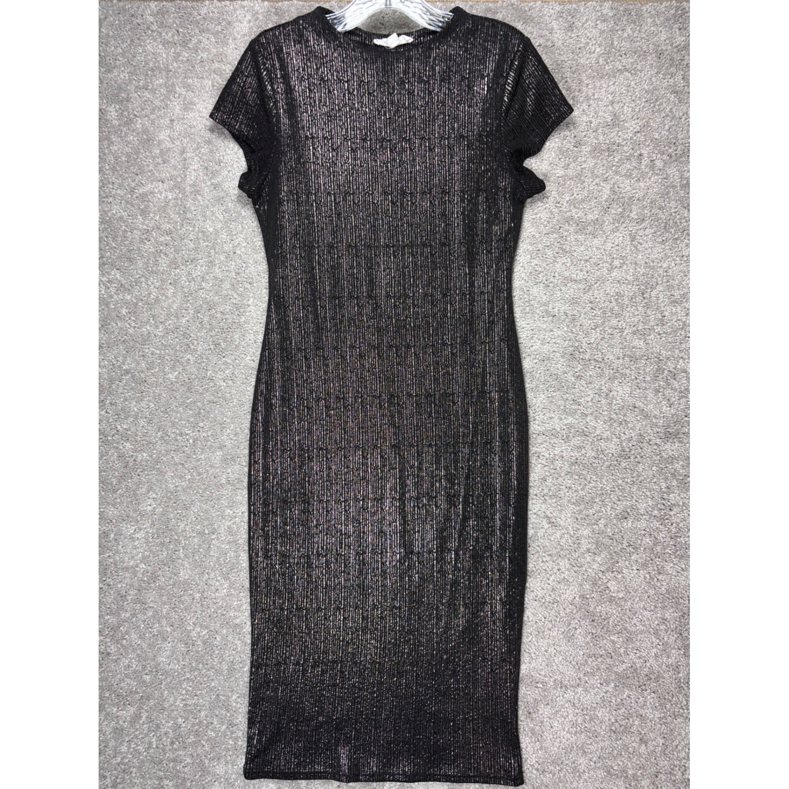 Stella Luce Womens Black Silver Metallic Shimmer Midi Bodycon Dress HD6181S-TM L