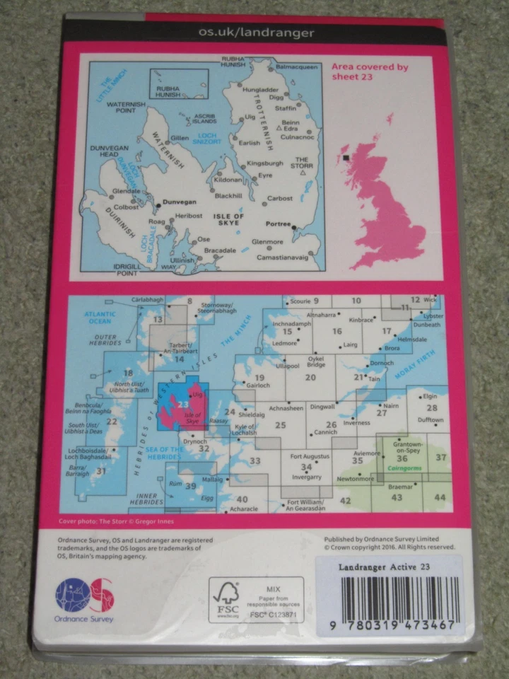OS Ordnance Survey Landranger Map Sheet 23 North Skye Laminated ACTIVE Map 2016 - Image 2 of 3