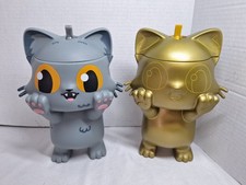 Lot of 2 AMC Marvel Exclusive Flerkitten Gold & Gray Drink Holder Sipper Cup
