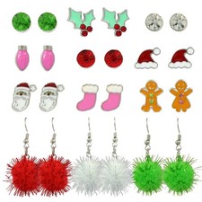 Celebrate It Tassel Christmas Pom Earring Set 12 Pairs
