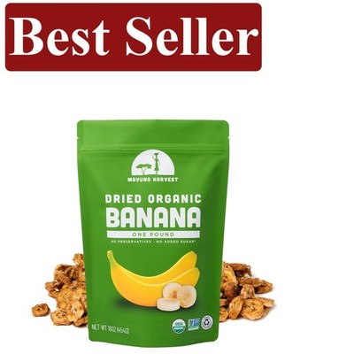 Organic Dried Banana Chips - Delicious  & Gluten-Free Snack - 1lb Bulk Bag