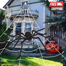 Halloween Spider Web Outdoor 200in Giant 59in Black Spider Decor Yard Prop Set