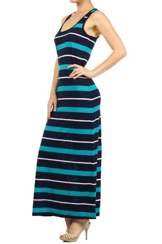 Maxi abito Racerback smanicato canotta righe lunghezza intera A63263-13 - Foto 4 di 9