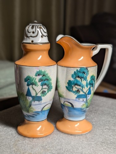 Vintage Noritake Peach Syrup Cream Pitcher Muffineer (Sugar Shaker) Lusterware - Picture 2 of 12