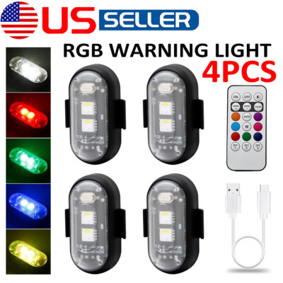 4Pcs Wireless LED Strobe Light RGB 8 Colors Rechargeable Flashing Warning Lights