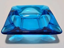 Heavy Blue Glass Ashtray 4 Slot Cigarette 5.75" X 5.75" Read Description 