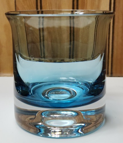 2 tumbler base in vetro svasato blu lowball pesi pesanti spinta nella base MCM stoviglie - Foto 4 di 7