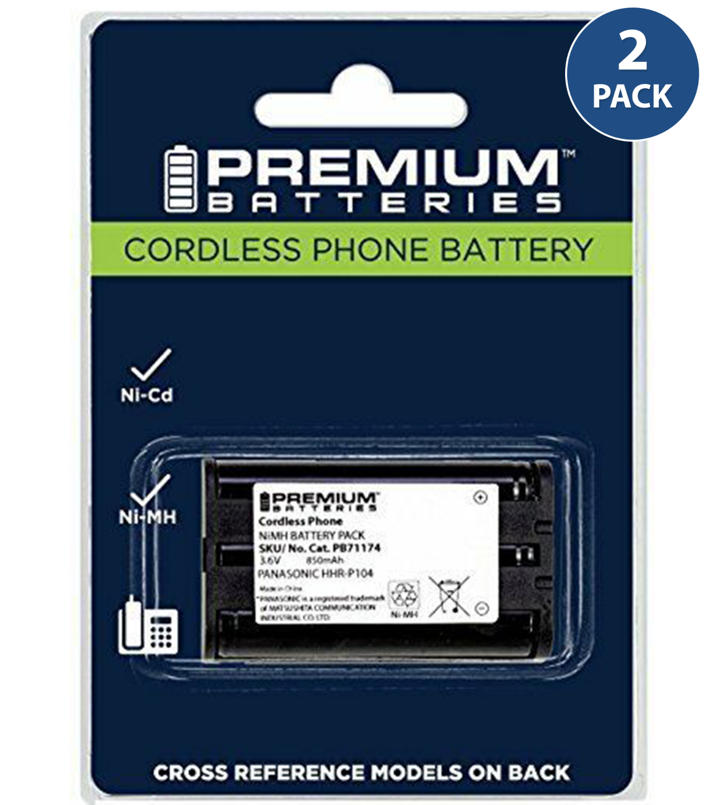 Premium Batteries HHR-P104 Cordless Phone Battery KX-FG6550 (2 Pack)-image