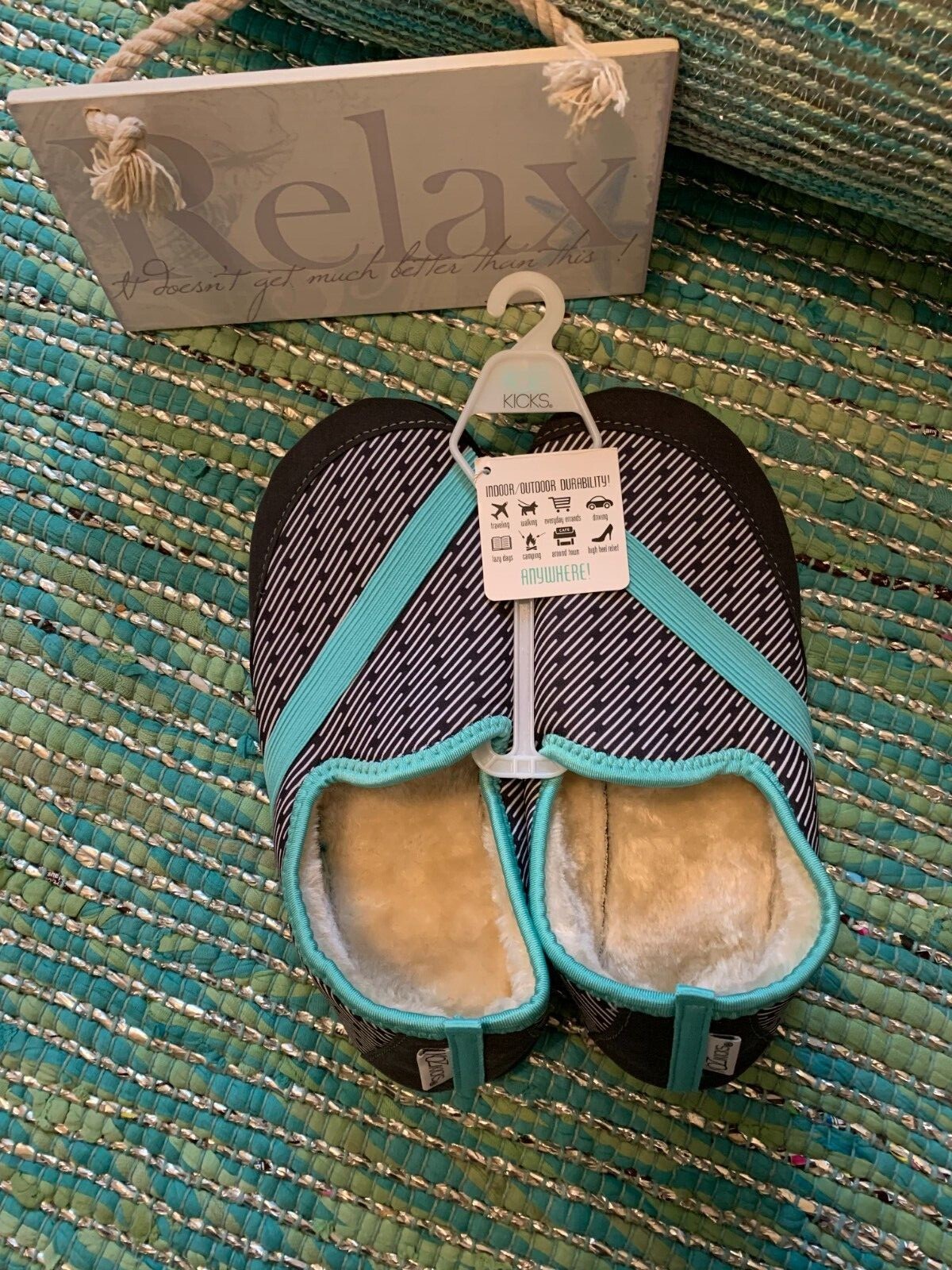 KoziKicks Women Sz M (7-8) Active LifeSyle Non-Slip Comfy Turquoise Slippers  NWT | eBay