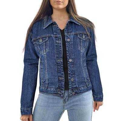 Denim Jacket Ladies Women Dark Blue Oversized Urban Streetwear Jeans Long  Sleeve UK