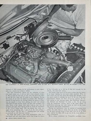 1962 Road Test Dodge Dart 440 Covertible 318 Cubic Inch 6 Pages Pics Specs Info - Picture 3 of 6