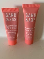 LOT 2 Sand & Sky Australian Pink Clay Porefining Face Mask/Exfoliating 13/10g