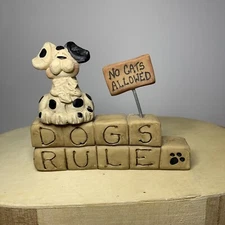 Suzi Skoglund Dog Figurine Dogs Rule No Cats Allowed Black & White Puppy