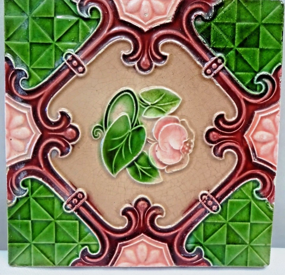TILE MAJOLICA ART NOUVEAU PORCELAIN CERAMIC JAPAN ARCHITECTURE COLLECTIBLES #71 - Image 3 of 4