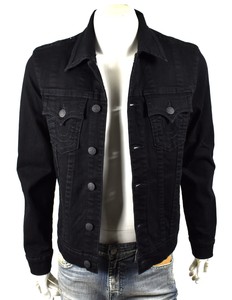 True-Religion-Men-039-s-Black-Body-Black-Slim-Trucker-Denim-Jacket-102645