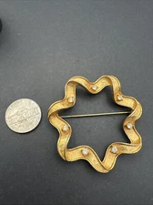 Sarah Coventry 2” Brooch Gold Tone With CZ Accents