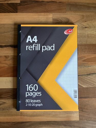 Club A4 Graph Paper Pad Refill Side Bound Punched Ruled 2-10-20mm 80 Sheets - Picture 1 of 4