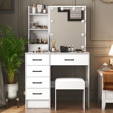 Vanity Desk with Mirror and 10 LED Lights, Dressing Table with 6 Drawers, White