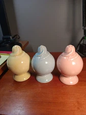 3 LU-RAY LuRay PASTELS SALT SHAKERS Blue Pink Yellow cork stoppers